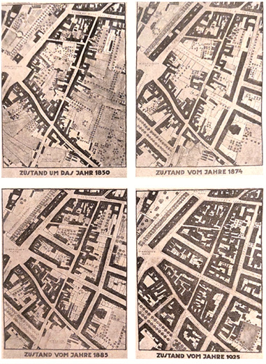 Entwicklung des Pirnaischen Platzes, vier grafische Darstellungen 1926