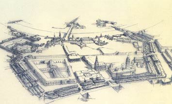 Plan "Gesamtkunstwerk Dresden" 1990 von Ulf Zimmermann (Dresden) und Stephan Braunfels (München)