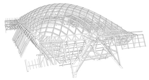 Komplizierte Dachkonstruktion mit ganz unterschiedlich großen Feldern / Visualisierung: Kulka Architektur