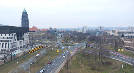 Dresden: Blick auf die Petersburger Strae, Foto: 2025