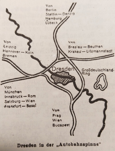 Skizze Autobahndreieck um Dresden „Autobahnspinne“ 1941