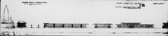Zeichnung „Durchbruch Rathaus - Adolf Hitler Platz“, Skizze zur Bebauung der nrdlichen Straenseite