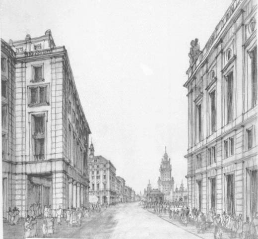 Zeichnung 1953 Herbert Schneider Altmarkt (links im Bild: Caf Prag)