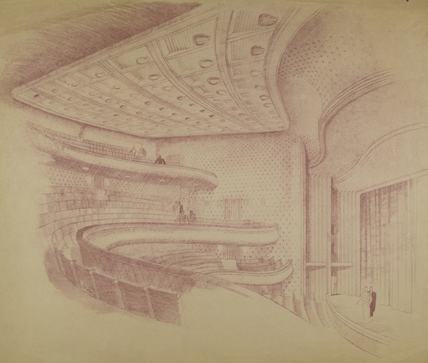 Neuer Zuschauersaal-Schauspielhaus Dresden. Gezeichnet von Emil Leibold, ca. Anfang 1946